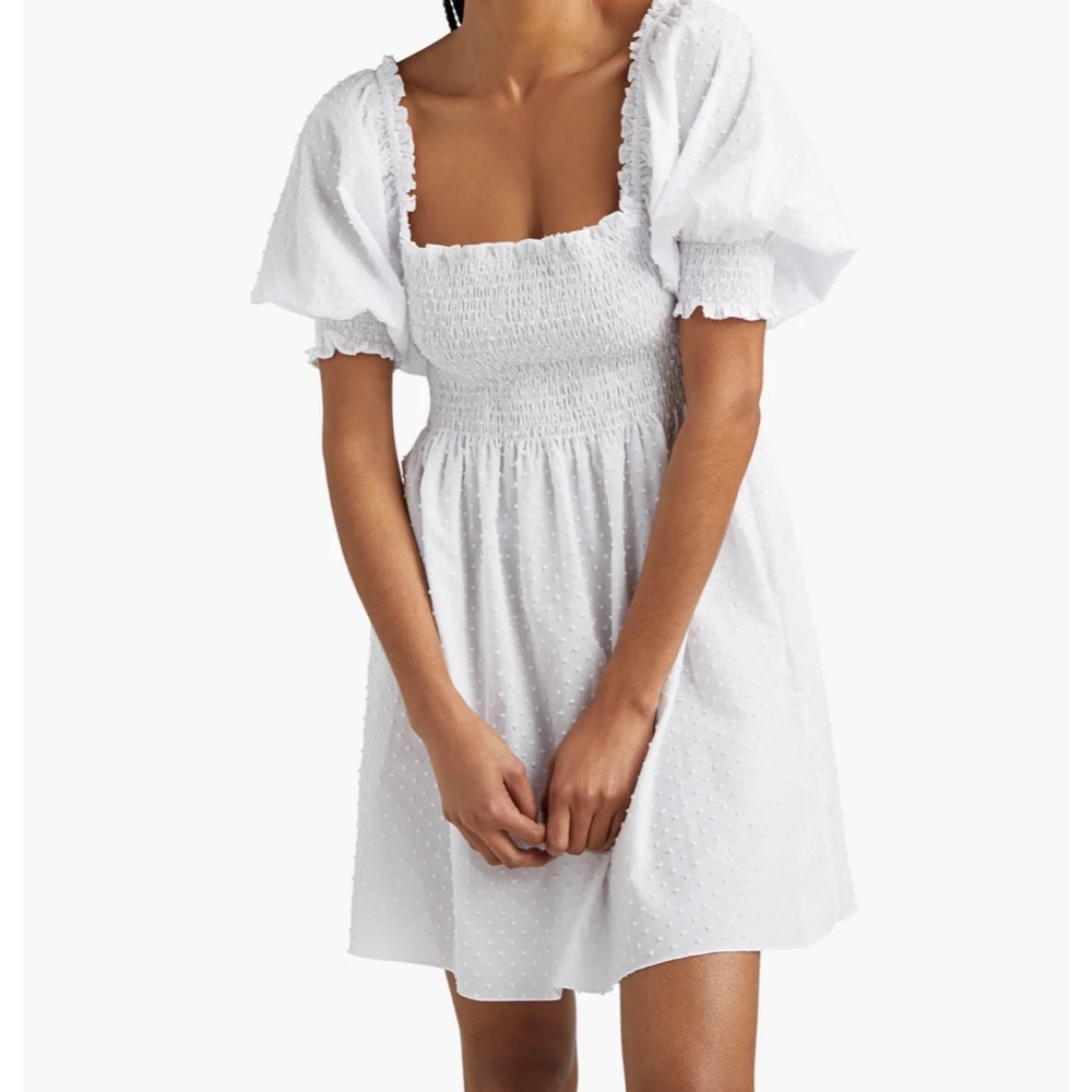 Hill House White Swiss Dot Mini Dress